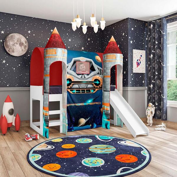 Cama Com Escorregador Com Dossel 2 Torres Orlando Azul Com Co