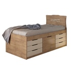 Cama Cômoda Solteiro Florença com 7 Gavetas - Amêndoa/ Off Wh