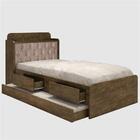 Cama Daiane Baú Castanho Com Capitonê Bege E Auxiliar