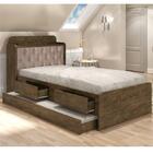 Cama Daiane Baú Castanho Com Capitonê Bege E Auxiliar