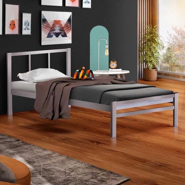 Cama De Aço Solteiro Tubular 0.78 Cinza Jane Shop Jm