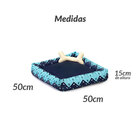 Cama De Cachorro Azul Grande 50cm X 50cm Com Almofada Ossinho