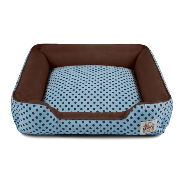 Cama De Cachorro Com Zíper Pandora - G - Azul Poá Marrom