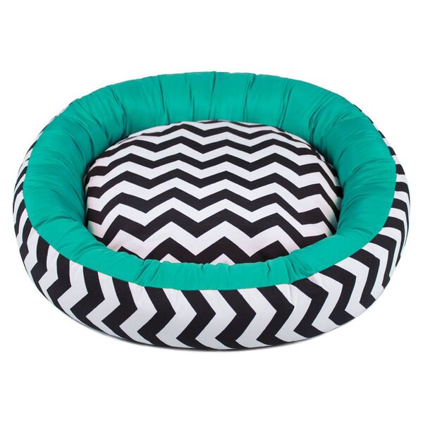 Cama De Cachorro Com Zíper Redonda Nani - M - Chevron Verde