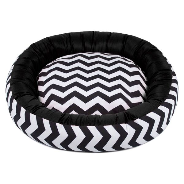 Cama De Cachorro Com Zíper Redonda Nani - P - Chevron Preto