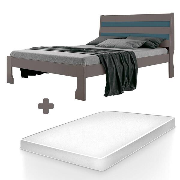 Cama De Casal 100% Mdf Grafite Delta Fênix Com Colchão Casal