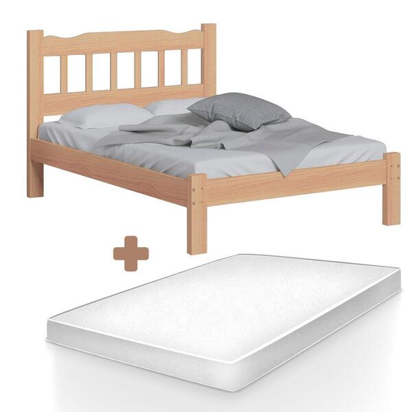 Cama De Casal De Madeira Maciça Crua Pérola Nemargi Com Colch