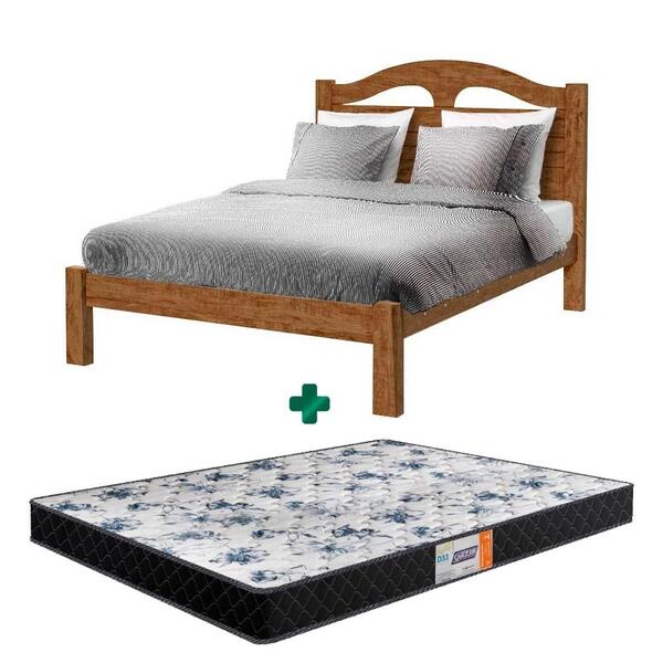 Cama De Casal De Madeira Melissa Fénix Castanho Com Colchão G