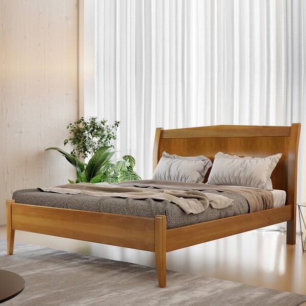 Cama De Casal Harmonia 140cm Madeira Maciça Nogueira - Josand