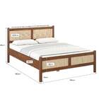 Cama De Casal Madeira Maciça Com Rattan 140 X 190 Cm Castanho