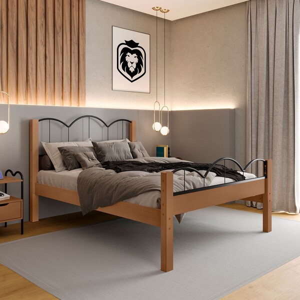 Cama De Casal Oasis Preto/nature - Art Panta