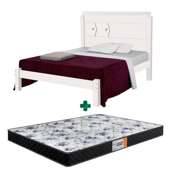 Cama De Casal Reforçada Mdf Livia Branco Carmolar Com Colchão