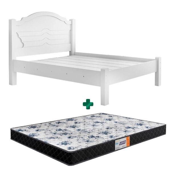 Cama De Casal Rustica Branca Master Fênix Com Colchão Gazin C