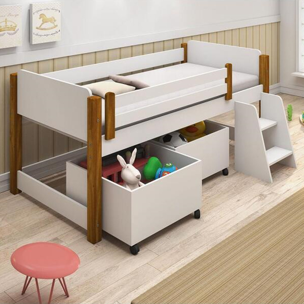 Cama De Criança Infantil Naty Solteiro Com Nichos - Branco/amêndoa ...