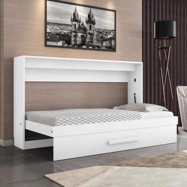 Cama De Parede Dobrável Solteiro Horizontal Framar Branco