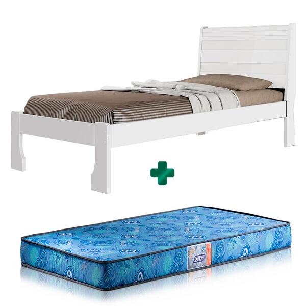 Cama De Solteiro 100% Mdf Branco Delta Fênix Com Colchão Gazin
