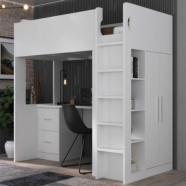 Cama De Solteiro Alta 2 Portas 2 Gavetas Branco 8298 - Foscar