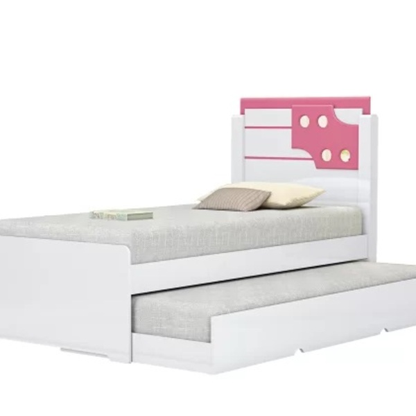 Cama De Solteiro Bibox Luiza Branco/rosa - Vitamov