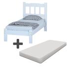 Cama De Solteiro Branca Madeira Maciça Com Colchão Perola Nem