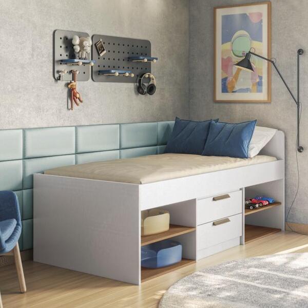 Cama De Solteiro Com 2 Gavetas Dublin Branco Jatobá