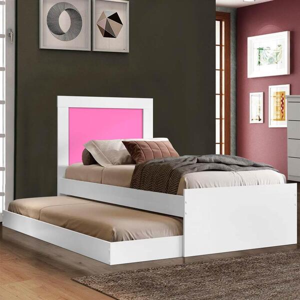 Cama De Solteiro Com Auxiliar 100% Mdf Branco Rosa Olívia Sho