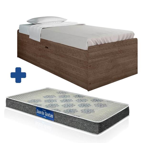 Cama De Solteiro Com Baú Camila Chocolate Framar Com Colchão