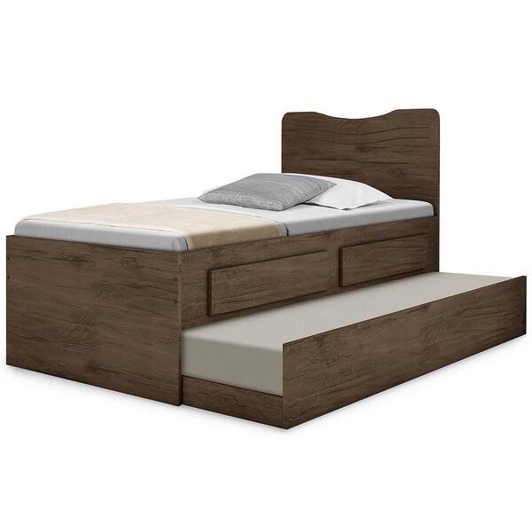 Cama De Solteiro Com Cama Auxiliar E 2 Gavetas Rubi Amêndoa