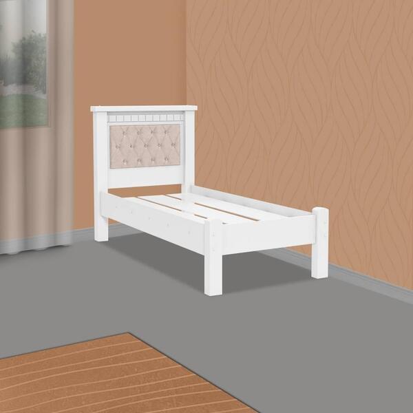 Cama De Solteiro Com Capitone Mega Branco E Bege