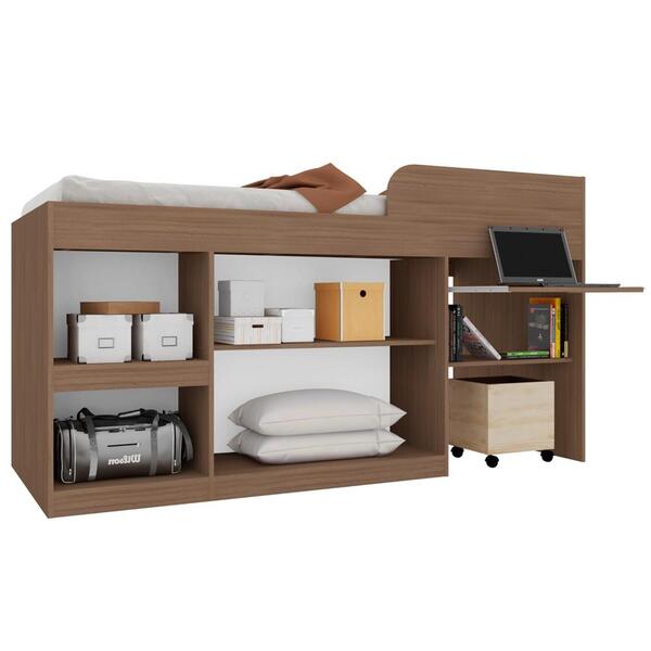Cama De Solteiro Elevada Com Escrivaninha 3 Portas Juvenille