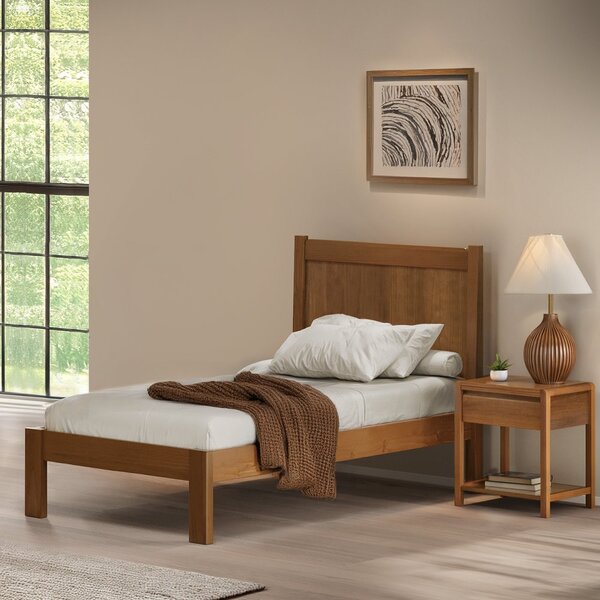 Cama De Solteiro Em Madeira Maciça Modena Amêndoa