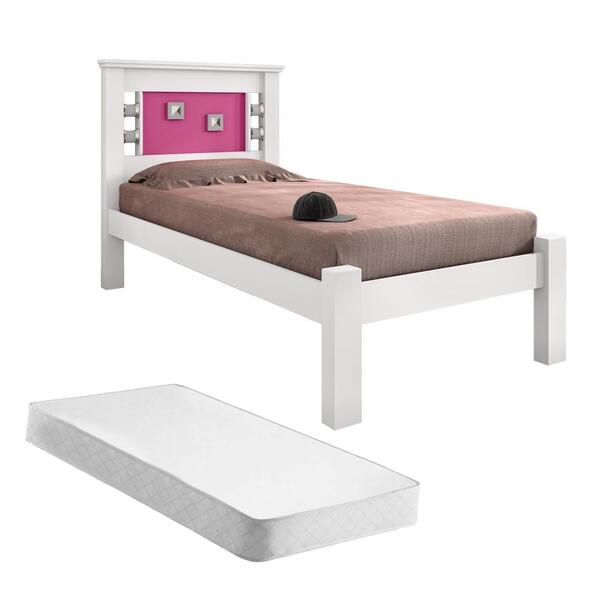 Cama De Solteiro Fuol Branco E Rosa Com Colchão