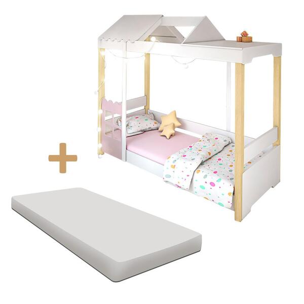 Cama De Solteiro Infantil Branca Com Led E Colchão Jade Dival