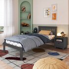 Cama De Solteiro Júlia De Madeira Maciça Charcoal