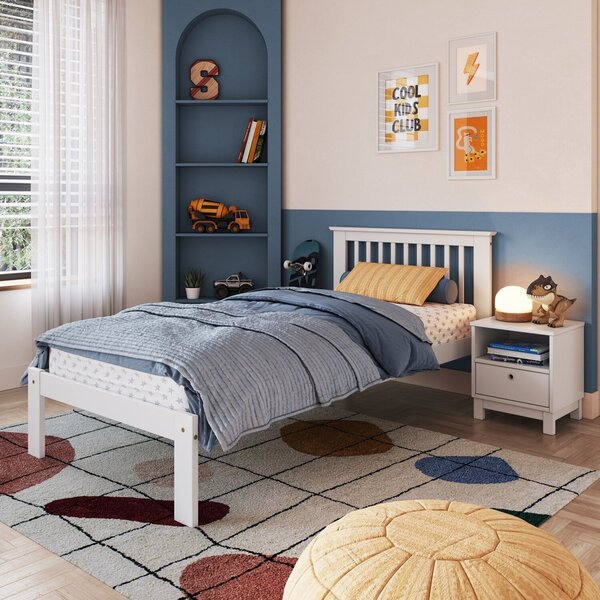 Cama De Solteiro Júlia De Madeira Maciça Com Lastro Branco