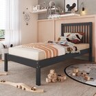 Cama De Solteiro Lucy De Madeira Maciça Com Lastro Charcoal