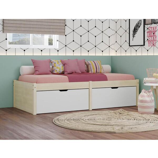 Cama De Solteiro Multifuncional Diamond Madeira Maciça-branco