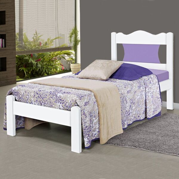 Cama De Solteiro Munique 100% Mdf 2102b1 Branco/lilas - Gabri