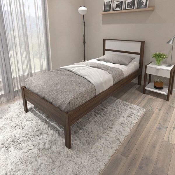 Cama De Solteiro Nogal/branco Cm8004 - Tecno Mobili