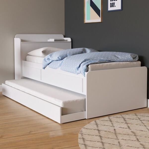 Cama De Solteiro One 2 Gavetas Branco/madeirado - Pnr Móveis