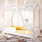 Cama De Solteiro Poppy Branco Com Voal Branco E Led