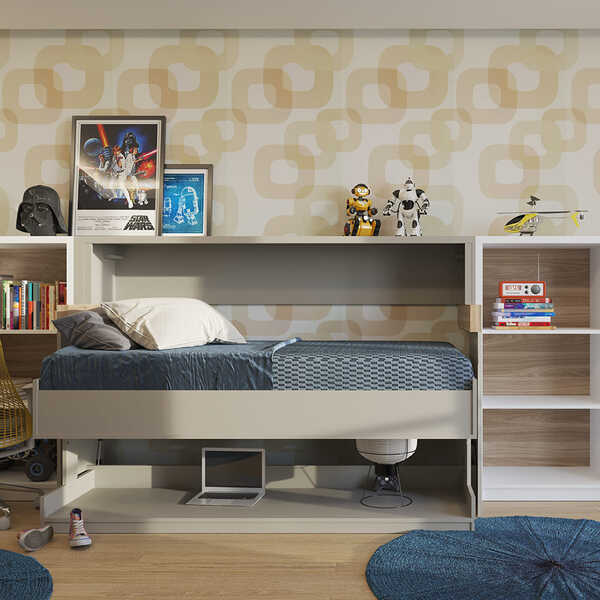 Cama De Solteiro Retrátil Horizontal Com Mesa Escrivaninha Hy