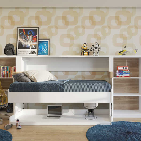 Cama De Solteiro Retrátil Horizontal Com Mesa Escrivaninha Hy