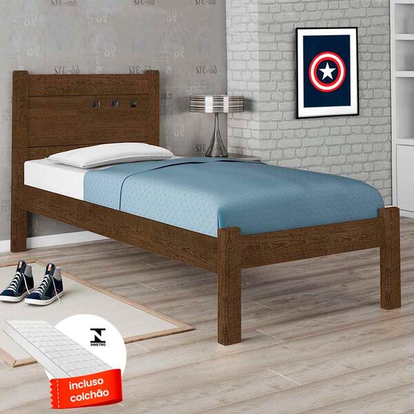Cama De Solteiro Simples Reforçada Em Mdf Com Colchão Paola I