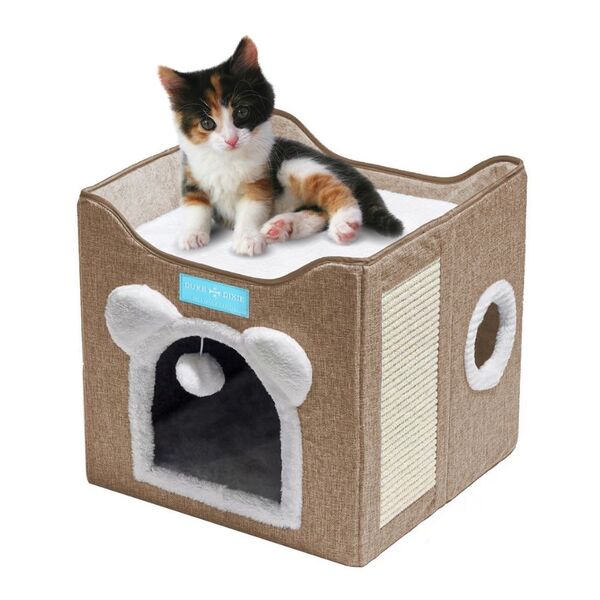 Cama Dobrável de 2 Andares para Gatos - 41x35cm - Marrom - Du