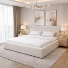 Cama Elegante Reforçada Cabeceira Estofada Revestida Linho Li