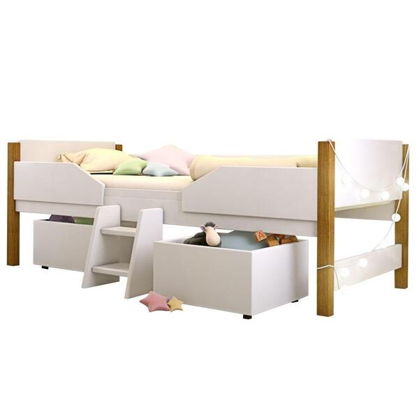 Cama Elevada Bella Com Nichos Bolinhas Led E Colchão