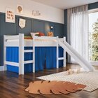Cama Elevada Com Escorregador E Cortina 1 Colchão Branco/azul