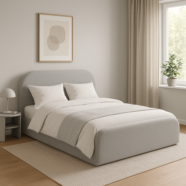 Cama Estofada Casal Tecido Linho Boucle Design Baixo E Elegan