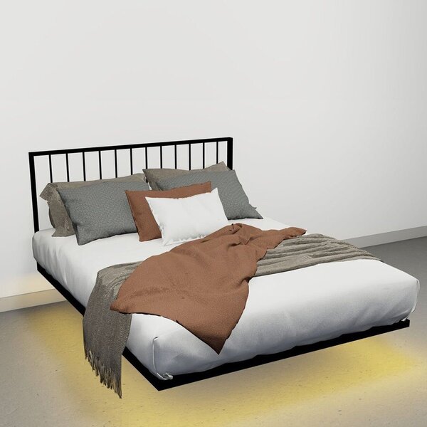 Cama Flutuante Queen Com Cabeceira E Led 220v Preto