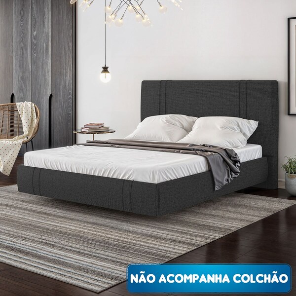 Cama Flutuante Star Casal Linho - Skybox - Preto